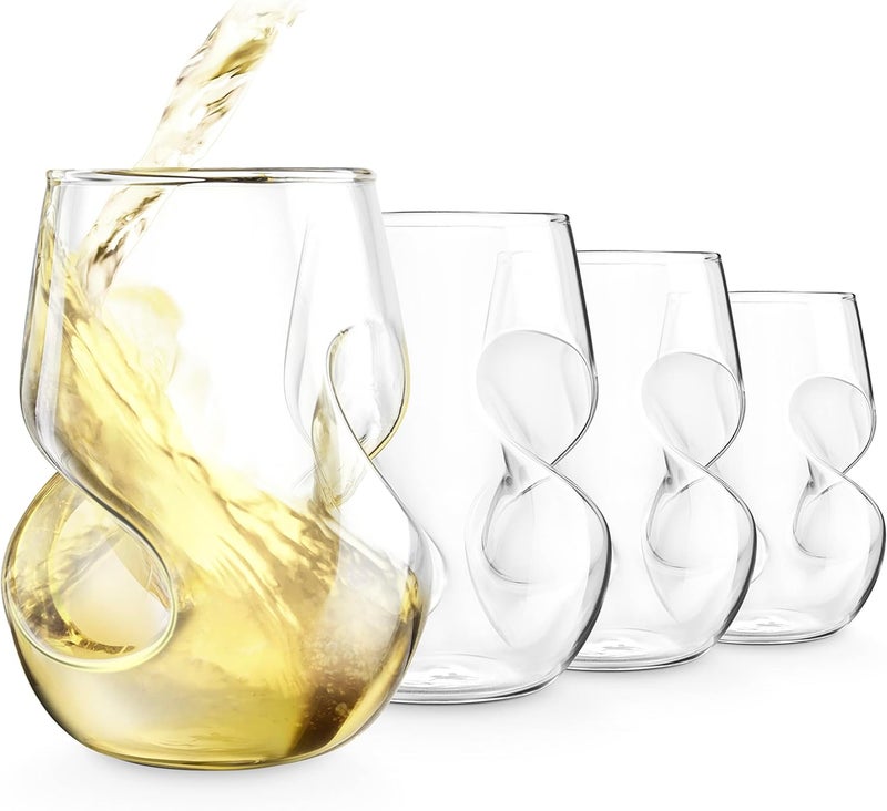Final Touch Conundrum White Wine Glasses - Set of 4 Stemless Handcrafted Glasses - 9 oz Capacity - Sleek Curves for Comfortable Tasting - Dishwasher Safe (GG5008) - Image 1